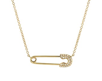 Diamond safety pin necklace, Zoe Lev Jewelry