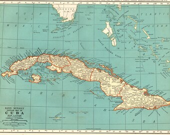 1941 Vintage CUBA Map Antique Map of Cuba Print Gallery Wall Art Map Collector Gift For Traveler Wedding Birthday Anniversary 8547
