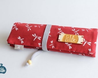 ROLLING SHUTTER, ORGANIZER CASE. Japanese fabric dragonflies.