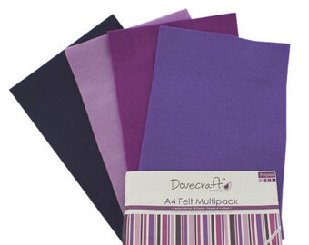 LOT 8 BOARD A4 FELT OMBRE VIOLET PURPLE SCRAPBOOKING SEWING SCRAP DECO SHEET