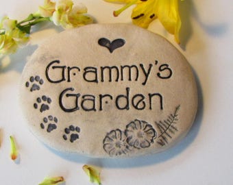 Grammy's Garden stone, Grammy gift. Grammy garden sign, cat lover gift, Rustic garden decor Ceramic Grammy plant marker.