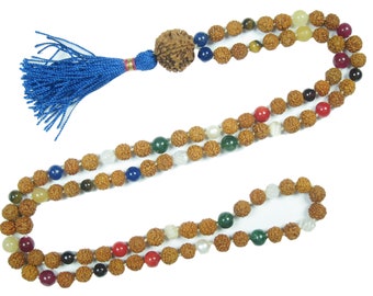 Yoga Mala Beads Meditation Japamala Rudraksha Nine Planet Navgraha Healing Necklace - Remove Obstacles