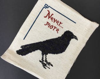 Raven Cross Stitch, Edgar Allan Poe, Nevermore Quote, Counted Cross Stitch Pattern, Halloween Chart, Creepy Crow, pdf pattern