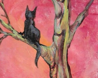 Sunset Cat Original Painting ACEO Art Card ATC