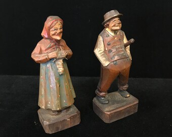 Folk Art Wooden Old Couple