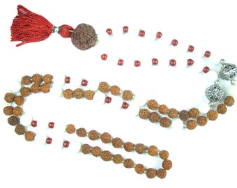 Healing Moonstone And Coral Mala Beads Rudraksha Prayer Meditation Chakra Stone Yoga Necklace