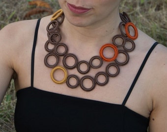 Fashion crochet necklace - Fiber necklace - modern crochet necklace cotton - light brown color - very light and comfortable