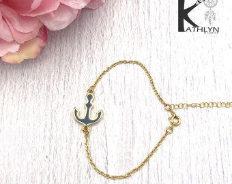 Bracelet anchor Navy and gold chain