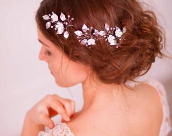 Silver bridal hair pins Silver leaf bridal hair pins Silver wedding hair pins Silver leaf headpiece Silver leaf hair piece Bohemian hair