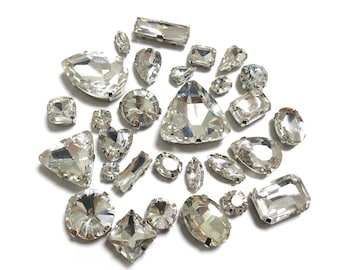 Sew On Crystal Fancy Stones in Silver Setting 10pcs