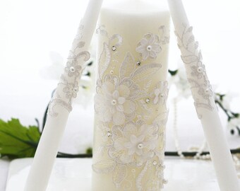 Wedding Unity Candles Set, Lace Wedding Candles, Personalized Wedding Candles, Wedding Candle Unity, Unity Candles, 3pcs
