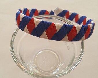 Red white and royal blue grosgrain ribbon woven headband hairband school headband adult headband teenager headband holiday headband