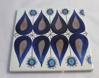 Vintage Royal Copenhagen Fajance Tile Trivet Marianne Johnson Denmark Mid Century Modern Home Decor