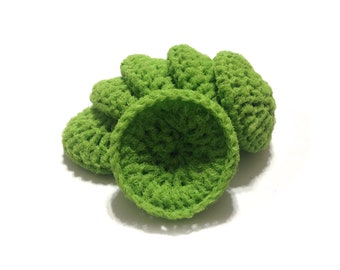 Lime Green Crocheted Nylon Netting Dish Scrubbies- Set Of Six