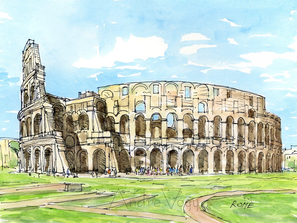 Rome Colosseum Art Print From Original Watercolor Painting