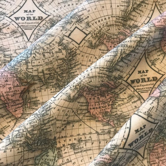 old world map fabric bty cotton canvas beautiful weight and does not stretch 54 inches wide our exclusive design from internationalhome on etsy studio