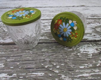 Two (2) Ball Quilted Jelly Jars Retro Flower Top