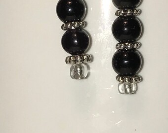 Black with Silver Dangling Earrings-Free Shipping