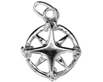 Sterling Silver Compass Charm, 12.5x15.5mm, 925 Sterling Silver Beach Charm, USA Seller (S158)