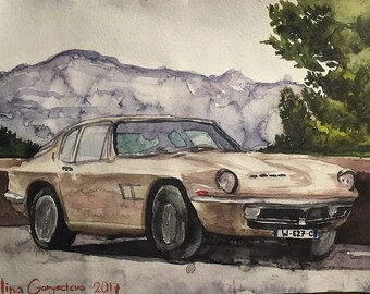 Watercolor picture of vintage car