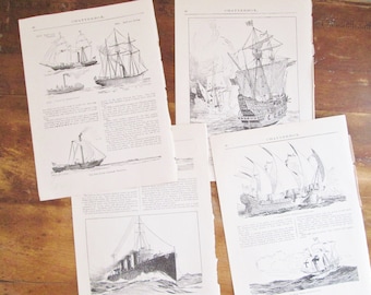 Vintage 1922 Chatterbox The Romance of Shipbuilding Four Original Book Paper Pages Illustrated Lithography Litho Prints Home Decor