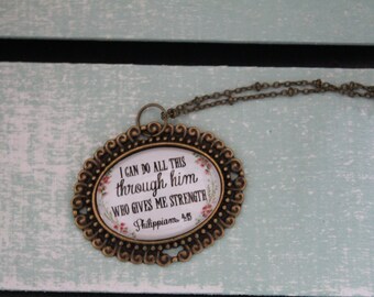 Charm glass pendant necklace I can do all things