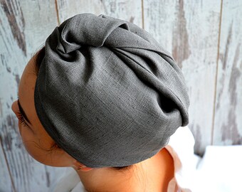 Linen hair towel - Pure linen turban - Stone grey woman bath turban - Natural linen sauna / spa / shower / bath turban - Treat yourself !