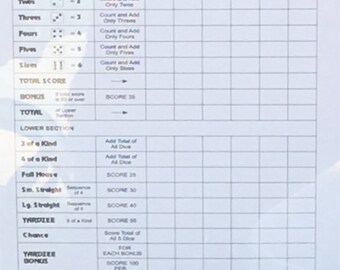 Printable Yardzee 8.5 x 11 Score Sheet Download