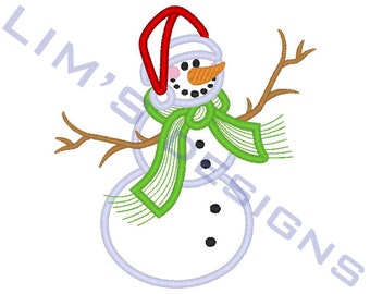 Snowman - applique machine embroidery design- 3 sizes 4x4", 5x7", 6x10"