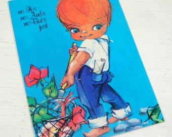 Vintage Get Well Card, Retro, Big Eyes, Bright Colors, Unused Greeting Card With Envelope, No. 3 (365-14)