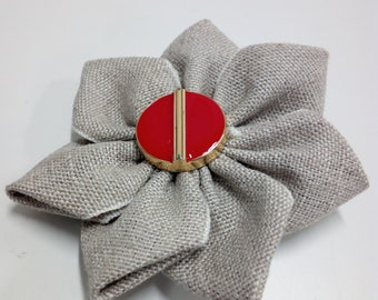 Flower brooch Grey-beige fabric