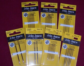 John James Chenille Hand Sewing Needles-Size 13,14,16,18,20,22,24,26, 18/22 & 18/24, embroidery needles, sewing needles