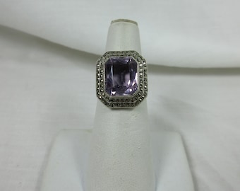 Art Deco Sterling and Amethyst and Marcasite Ring
