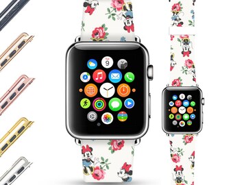 Vintage Rose Apple watch band 38mm women, genuine leather watch strap, apple watch band 42mm iwatch apple watch strap, white pink floral