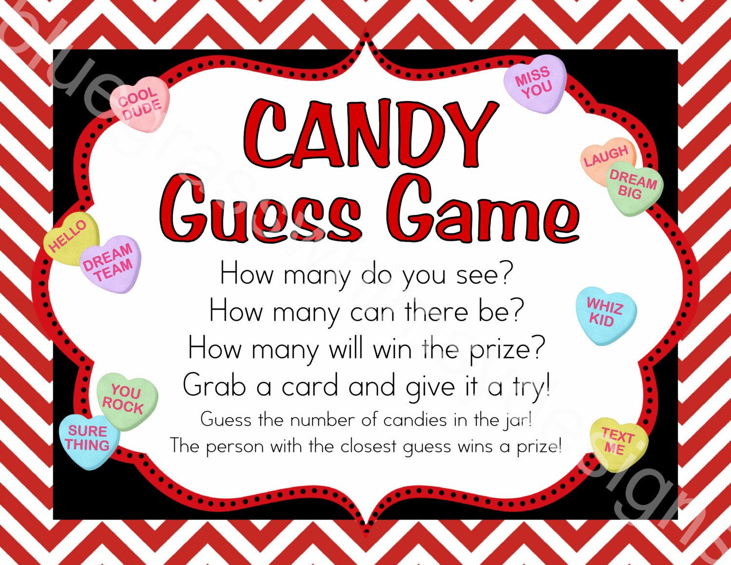 Valentine Candy Game & Entry Cards Guess How Many Printable