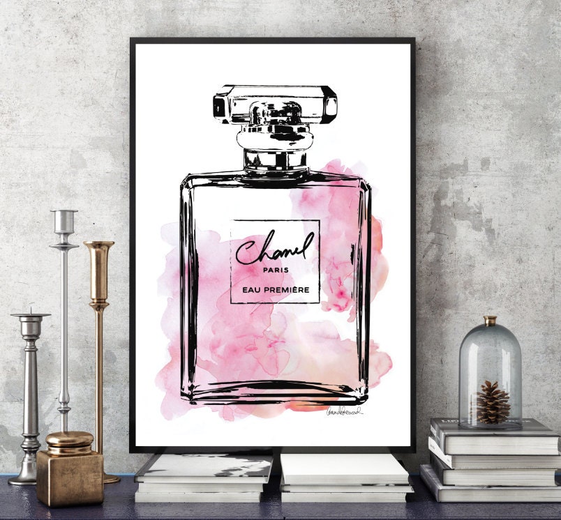 Fashion inspired Perfume Bottle Painting watercolor printed in