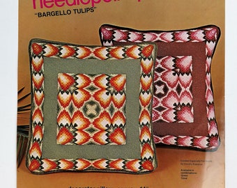 Bucilla Bargello Needlepoint Pillow Kit by Dorothy Kaestner - Abstract Tulips in Shades of Coral and Brown
