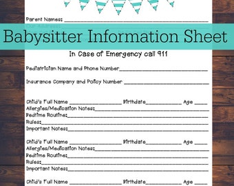 babysitter contact information sheet