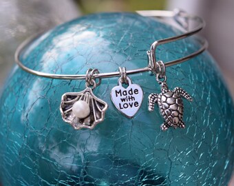 Sea Turtle Charm Bracelet, Adjustable Bracelet, Charm Bracelet