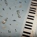 Blue kawaii Japanese satin cotton fabric 110x100cm, piano, music, notes