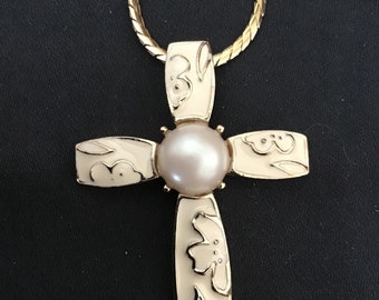 Beautiful Enameled Vintage Cross Pendant Necklace - NOS