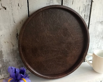 Tray, Serving Tray, Faux Leather Tray, Round Tray
