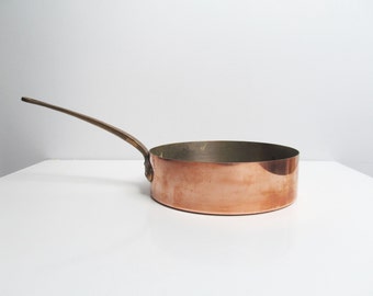 Vintage copper and brass cooking pan, deep skillet, professional cooking, kitchen decoration, Metaux Ouvres Vesoul Art Cuisine France French