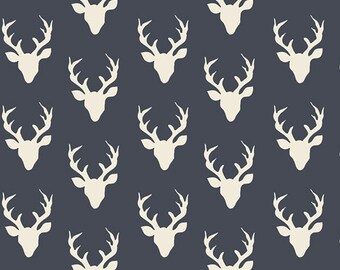 One Yard Hello Bear, Tiny Buck Forest Twilight, Bonnie Christine for Art Gallery Fabrics, Tiny Navy Deer Fabric
