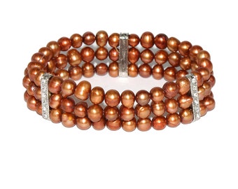 Hand Beaded Cultured Freshwater Pearl with Rondelle Bar Bracelet Gift