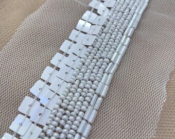 White beaded lace trim, Evening lace, Wedding lace trim, Alencon Lace Trim, bras, panties trim, lace fabric, lace trim MB00142