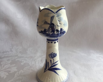 Vintage blue and white Delftware candlestick holder