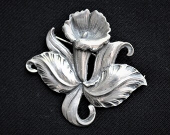 Vintage Sterling Silver Hawaiian CATTLEYA ORCHID BROOCH Cini Style