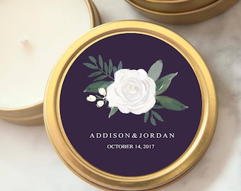 Wedding Favors, Gold Tin Custom Personalized Candles, Candle Wedding Favors, Mini Soy Candles, Shower, Party Favors, Botanical