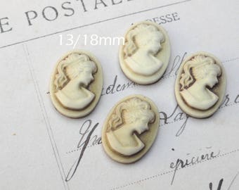 4 x cabochon resin cameo Lady Brown 13 x 18 mm